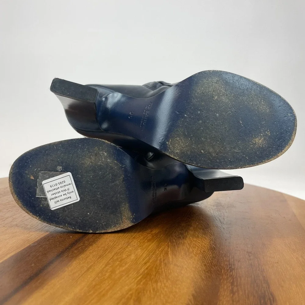 Womens‎ Jil Sander Blue Brown Leather Heeled Ankle Booties Boots Size 35 US 5 M